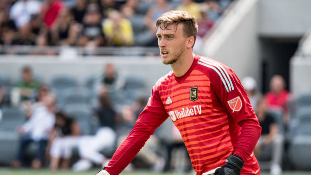 LOS ANGELES, CA - JULY 15: Tyler Miller #1 of Los Angeles FC during the match against Portland Timbers at the Banc of California Stadium on July 15, 2018 in Los Angeles, California. The match ended in a 0-0 draw.(Photo by Shaun Clark/Getty Images)